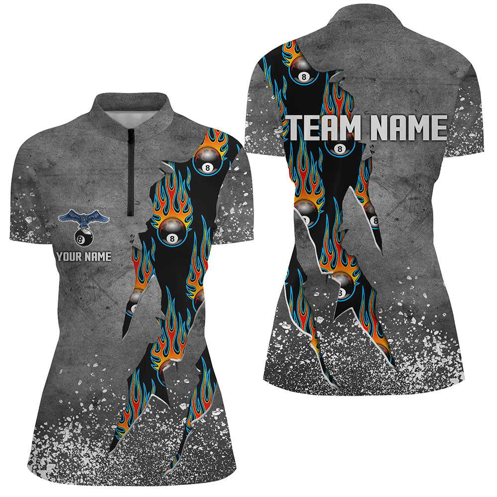 Custom Ball 8 Grey Grunge Billiard Shirts For Women Best Custom Team Name Billiard Jerseys |Blue TDM1561
