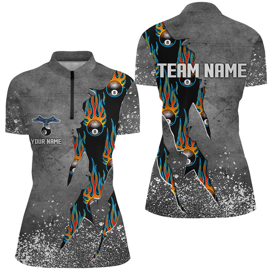 Custom Ball 8 Grey Grunge Billiard Shirts For Women Best Custom Team Name Billiard Jerseys |Blue TDM1561