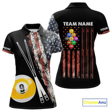 Load image into Gallery viewer, Retro Grunge American Flag 9 Ball Pool Billiard Shirt For Women Custom Patriotic Billiard Team Jersey TDM4474
