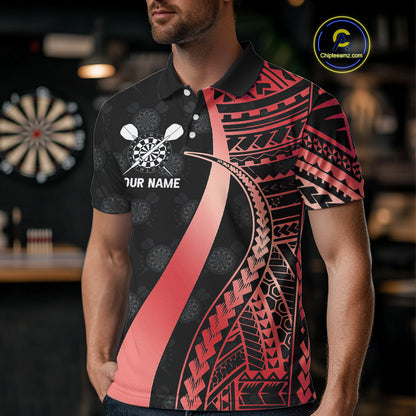 Personalized Black And Red Tribal Dart Shirts For Men Custom Darts Jersey Team Polo & 1/4 Zip TDM4913