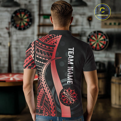 Personalized Black And Red Tribal Dart Shirts For Men Custom Darts Jersey Team Polo & 1/4 Zip TDM4913