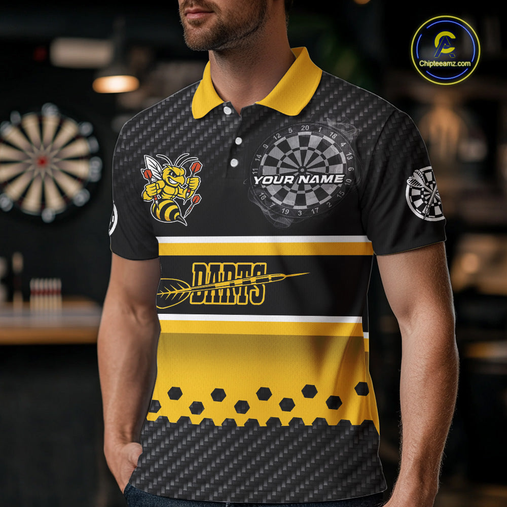 Yellow Black Darts Bee Custom Name Darts Shirts For Men, Funny Darts Apparel, Best Darts Gifts TDM4918