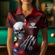 Load image into Gallery viewer, Personalized Red Funny Skeleton Pool Balls Billiard Shirt For Women, Skull Billiard Team Jerseys TDM5343
