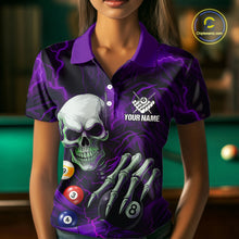 Load image into Gallery viewer, Personalized Purple Funny Skeleton Pool Balls Billiard Shirt For Women, Skull Billiard Team Jerseys TDM5344