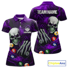 Load image into Gallery viewer, Personalized Purple Funny Skeleton Pool Balls Billiard Shirt For Women, Skull Billiard Team Jerseys TDM5344