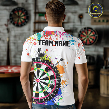 Funny Dartboard Colorful Paint Dart Shirt For Men Custom Darts Team Jersey Polo & 1/4 Zip |White TDM5623