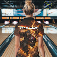 Load image into Gallery viewer, Orange Grim Reaper Fire Smoke Bowling Jersey For Women Custom Bowling Team Shirt Polo &amp; 1/4 Zip TDM6233