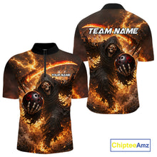Load image into Gallery viewer, Orange Grim Reaper Fire Smoke Bowling Jersey For Men Custom Bowling Team Shirt Polo &amp; 1/4 Zip TDM6233