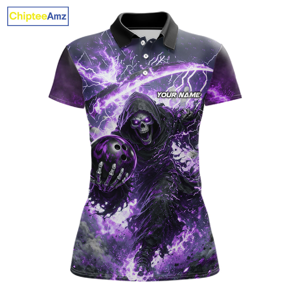 Purple Grim Reaper Fire Smoke Bowling Jersey For Women Custom Bowling Team Shirt Polo & 1/4 Zip TDM6235