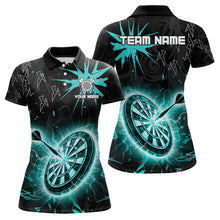 Load image into Gallery viewer, Custom Dart Jerseys For Women, Black And Turquoise Dartboard Thunder Lightning Darts Polo &amp; 1/4 Zip TDM3667