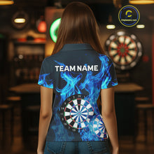 Load image into Gallery viewer, Blue Flaming Dartboard Darts Polo &amp; Quarter Zip Custom Dart Shirts For Women Team Dart Jerseys TDM3821