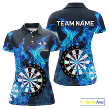 Load image into Gallery viewer, Blue Flaming Dartboard Darts Polo &amp; Quarter Zip Custom Dart Shirts For Women Team Dart Jerseys TDM3821