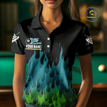 Load image into Gallery viewer, Green And Blue Flaming 8 Ball Pool Women Billiard Polo &amp; 1/4 Zip Custom Pool Team Player Jersey TDM3828