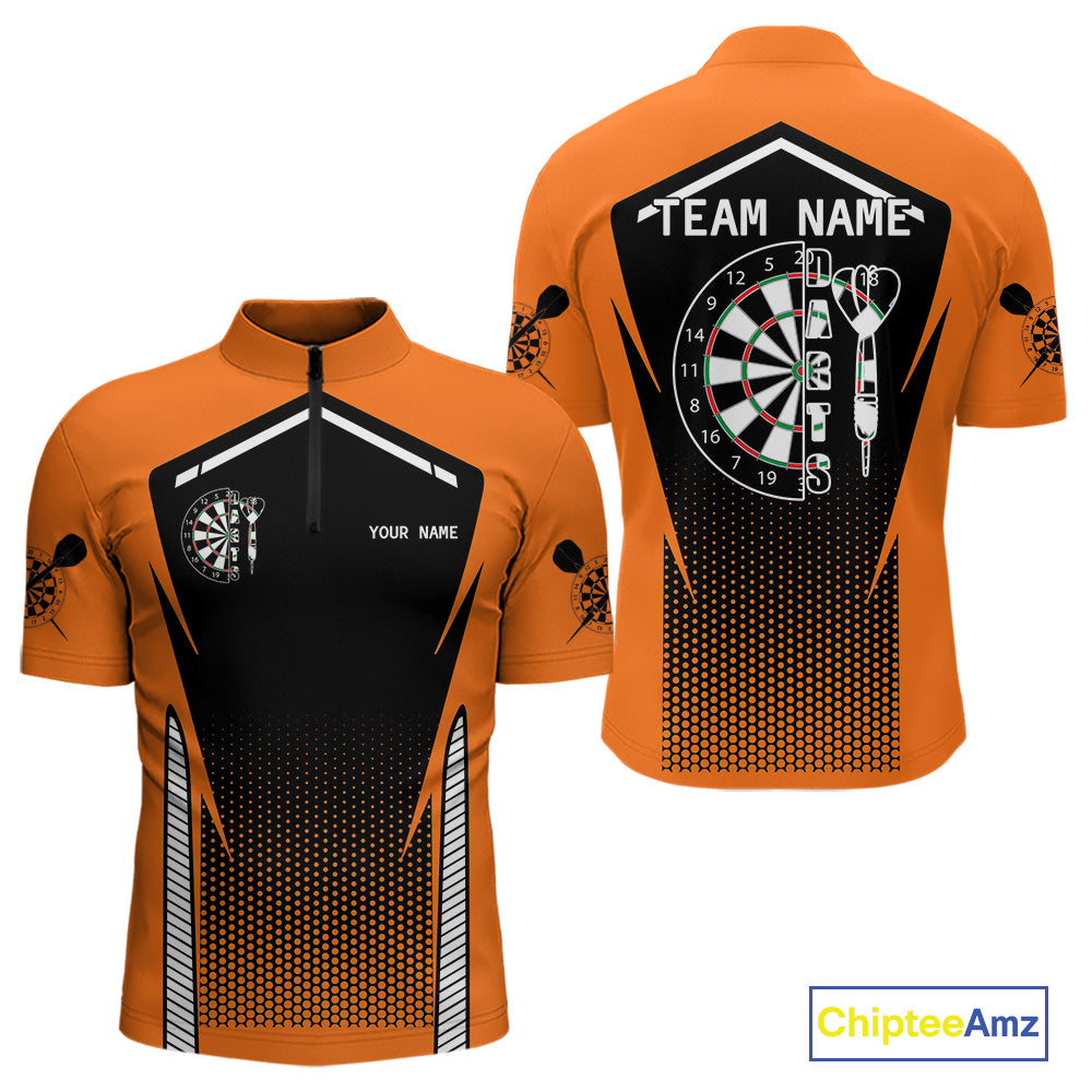 Orange Sport Style Dart Arrows Dart Polo & 1/4 Zip Shirts For Men, Dart Jerseys NYN0059