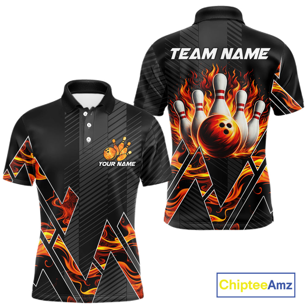 Personalized Fire Flame Bowling Jersey For Men Custom Bowling Team Shirt Polo & 1/4 Zip |Orange TDM6238