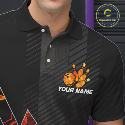 Personalized Fire Flame Bowling Jersey For Men Custom Bowling Team Shirt Polo & 1/4 Zip |Orange TDM6238
