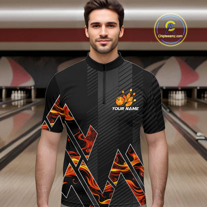 Personalized Fire Flame Bowling Jersey For Men Custom Bowling Team Shirt Polo & 1/4 Zip |Orange TDM6238