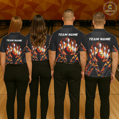 Personalized Fire Flame Bowling Jersey For Women Custom Bowling Team Shirt Polo & 1/4 Zip |Orange TDM6238