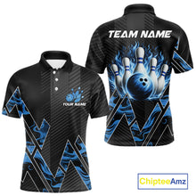 Load image into Gallery viewer, Personalized Fire Flame Bowling Jersey For Men Custom Bowling Team Shirt Polo &amp; 1/4 Zip |Blue TDM6239