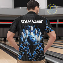 Load image into Gallery viewer, Personalized Fire Flame Bowling Jersey For Men Custom Bowling Team Shirt Polo &amp; 1/4 Zip |Blue TDM6239