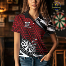 Load image into Gallery viewer, Personalized Dartboard Red Hexagon Dart Shirts For Women Custom Team Polo &amp; 1/4 Zip Darts Jerseys TDM4116