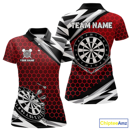 Personalized Dartboard Red Hexagon Dart Shirts For Women Custom Team Polo & 1/4 Zip Darts Jerseys TDM4116
