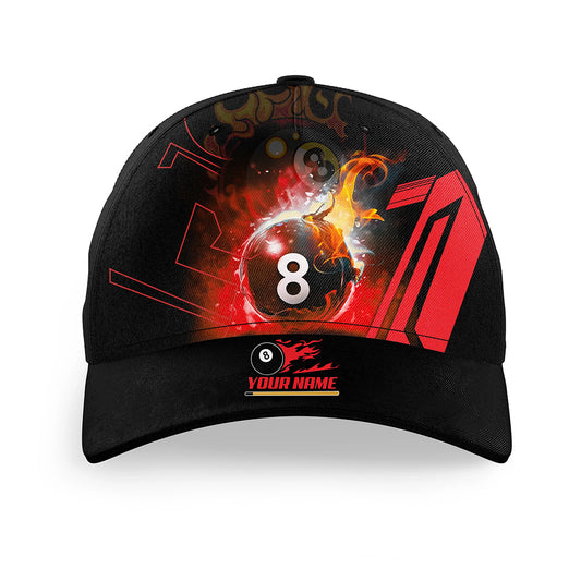 Billiard 8 Ball Flame Red Version 3D Printed Caps Hats, Custom Adjustable Billiard Baseball Caps For Men Women TDM0677