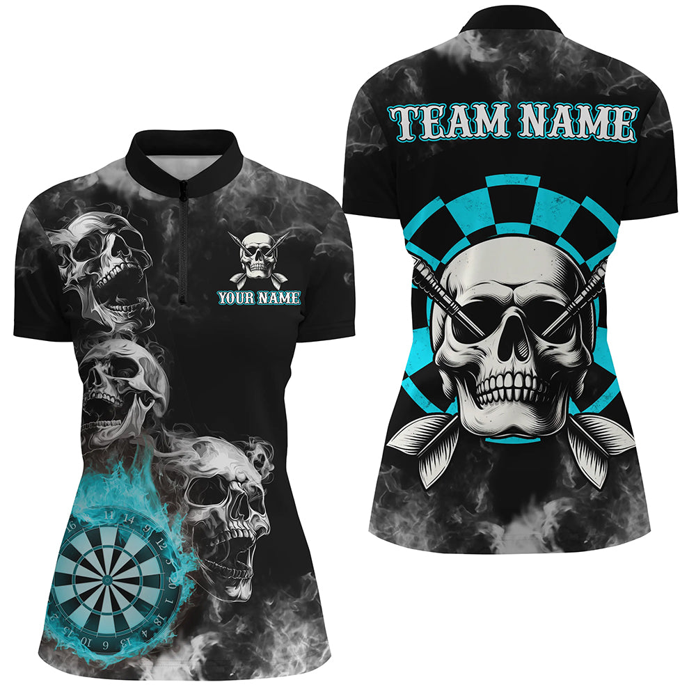 Personalized Blue Darts Smoke Skull Women Dart Shirts Custom Darts Board Fire Flame Dart Team Jersey TDM3133