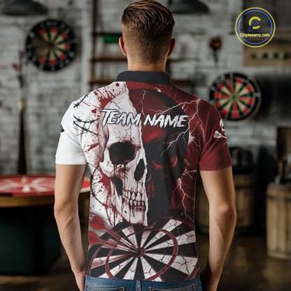 White & Red Skull Dartboard Custom Men Dart Polo Shirt Retro Grunge Dart League Jerseys NYN2083