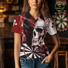 Load image into Gallery viewer, White &amp; Red Skull Dartboard Custom Women Dart Polo Shirt Retro Grunge Dart League Jerseys NYN2083
