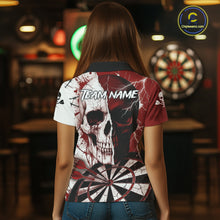 Load image into Gallery viewer, White &amp; Red Skull Dartboard Custom Women Dart Polo Shirt Retro Grunge Dart League Jerseys NYN2083