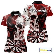 Load image into Gallery viewer, White &amp; Red Skull Dartboard Custom Women Dart Polo Shirt Retro Grunge Dart League Jerseys NYN2083