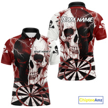 Load image into Gallery viewer, White &amp; Red Skull Dartboard Custom Men Dart Polo Shirt Retro Grunge Dart League Jerseys NYN2083