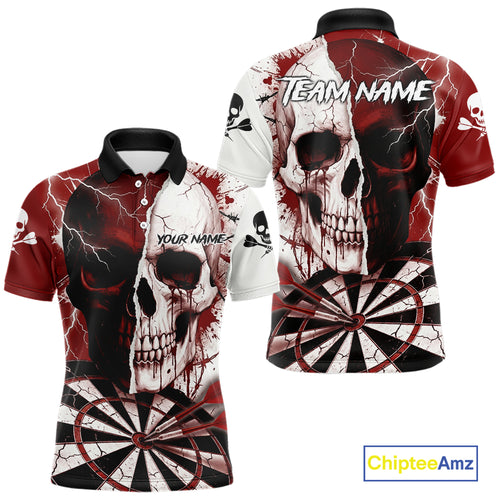 White & Red Skull Dartboard Custom Men Dart Polo Shirt Retro Grunge Dart League Jerseys NYN2083