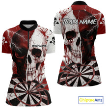 Load image into Gallery viewer, White &amp; Red Skull Dartboard Custom Women Dart Quarter-Zip Shirt Retro Grunge Dart League Jerseys NYN2083