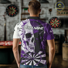 Load image into Gallery viewer, White &amp; Purple Skull Dartboard Custom Men Dart Polo Shirt Retro Grunge Dart League Jerseys NYN2084