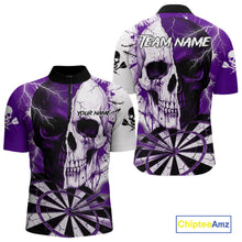Load image into Gallery viewer, White &amp; Purple Skull Dartboard Custom Men Dart Quarter-Zip Shirt Retro Grunge Dart League Jerseys NYN2084