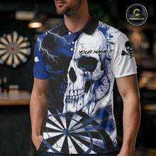 Load image into Gallery viewer, White &amp; Blue Skull Dartboard Custom Men Dart Polo Shirt Retro Grunge Dart League Jerseys NYN2085