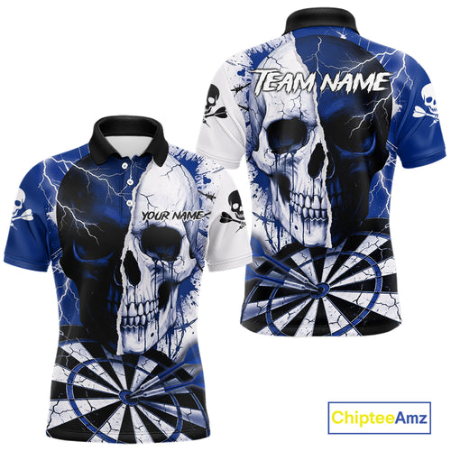 White & Blue Skull Dartboard Custom Men Dart Polo Shirt Retro Grunge Dart League Jerseys NYN2085