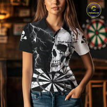 Load image into Gallery viewer, White &amp; Black Skull Dartboard Custom Women Dart Polo Shirt Retro Grunge Dart League Jerseys NYN2086
