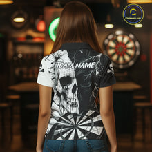 Load image into Gallery viewer, White &amp; Black Skull Dartboard Custom Women Dart Polo Shirt Retro Grunge Dart League Jerseys NYN2086