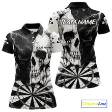 Load image into Gallery viewer, White &amp; Black Skull Dartboard Custom Women Dart Polo Shirt Retro Grunge Dart League Jerseys NYN2086