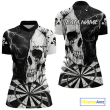 Load image into Gallery viewer, White &amp; Black Skull Dartboard Custom Women Dart Quarter-Zip Shirt Retro Grunge Dart League Jerseys NYN2086