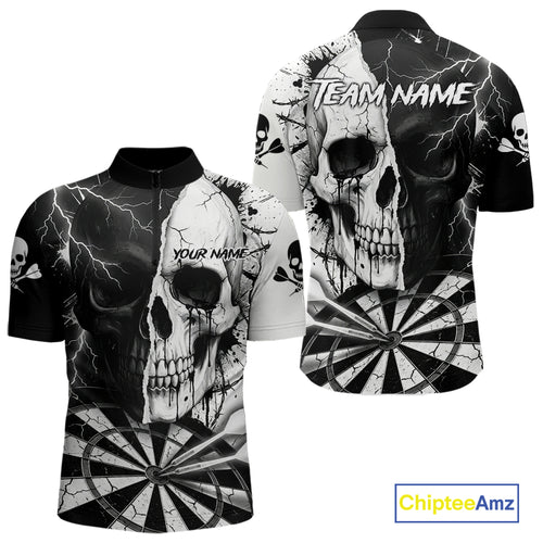 White & Black Skull Dartboard Custom Men Dart Quarter-Zip Shirt Retro Grunge Dart League Jerseys NYN2086