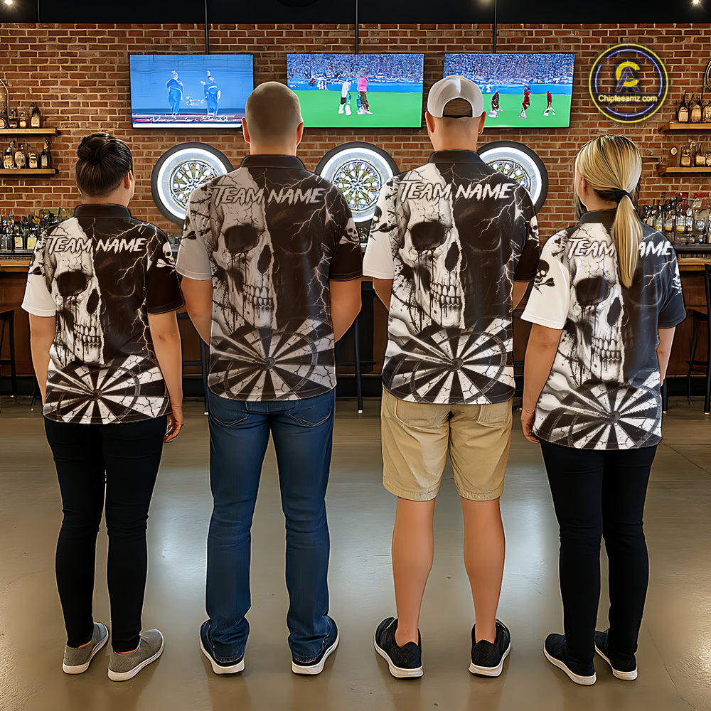 White & Black Skull Dartboard Custom Women Dart Quarter-Zip Shirt Retro Grunge Dart League Jerseys NYN2086