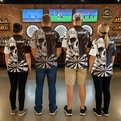 White & Black Skull Dartboard Custom Women Dart Quarter-Zip Shirt Retro Grunge Dart League Jerseys NYN2086