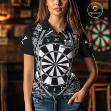 Load image into Gallery viewer, Personalized Grunge Grey Pixel Camo Dart Shirts For Women, Dart Jerseys Team Polo &amp; Quarter Zip TDM3954