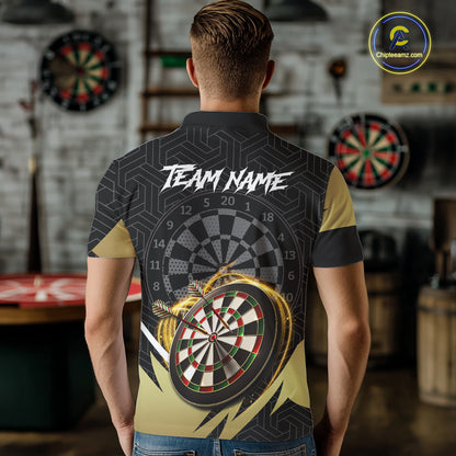 Black And Gold Dartboard Wolf Darts Shirt For Men Custom Darts Jersey Team Polo & 1/4 Zip TDM6470