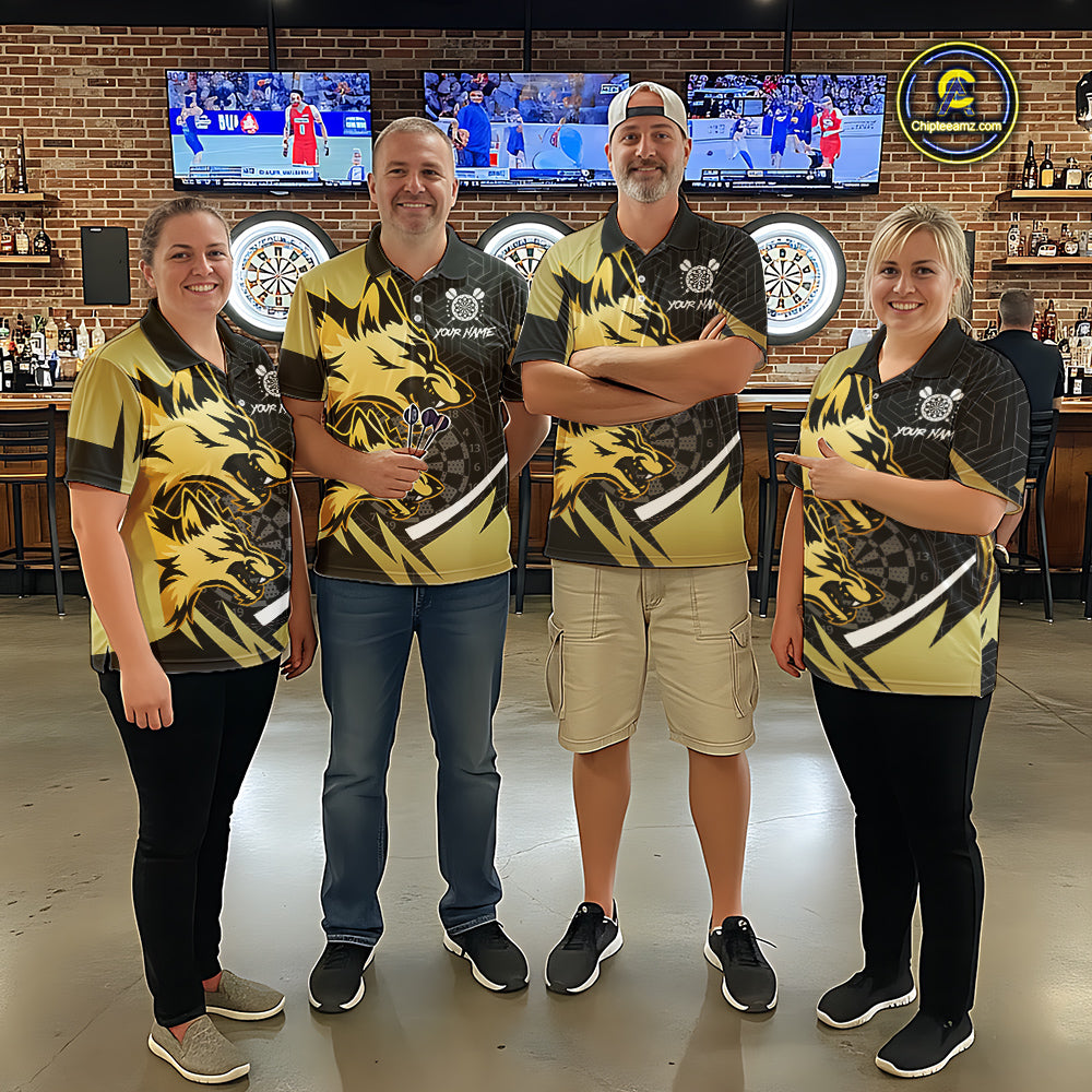 Black And Gold Dartboard Wolf Darts Shirt For Men Custom Darts Jersey Team Polo & 1/4 Zip TDM6470