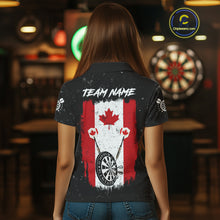 Load image into Gallery viewer, Customized Grunge Canada Flag Smoke Darts Polo &amp; Quarter-Zip Shirt, Patriotic Dart Jersey For Women TDM4129